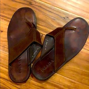 Prada leather thong sandals with suede uppers